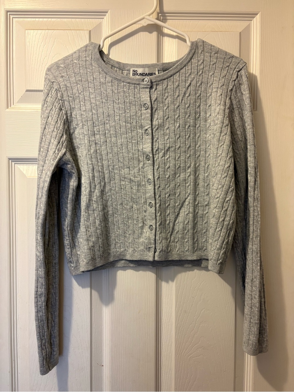 No Boundaries Light Gray Cable Knit Button-Up Cardigan